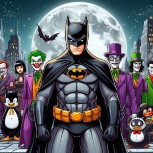 Batman enfrentando villanos